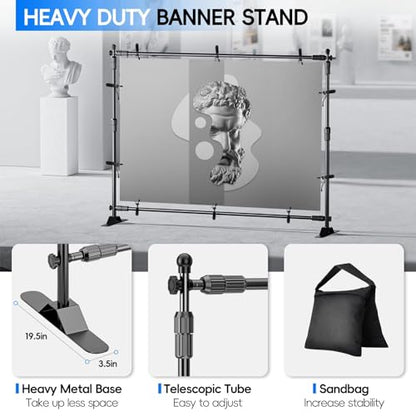 EMART 10x8ft Backdrop Banner Stand Adjustable Backdrop Stand Heavy Duty - size: 10 x 8FT
