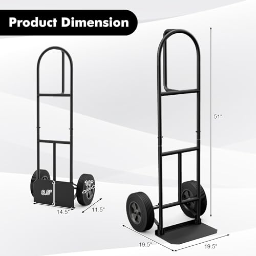 Goplus Hand Truck, P-Handle Hand Truck Dolly with Vertical Loop Handle, 10” Wheels, 15” x 9” Foldable Nose Plate, 660 LBS Capacity, Heavy Duty Metal Dolly Cart for Lifting, Moving, Delivery, Stairs