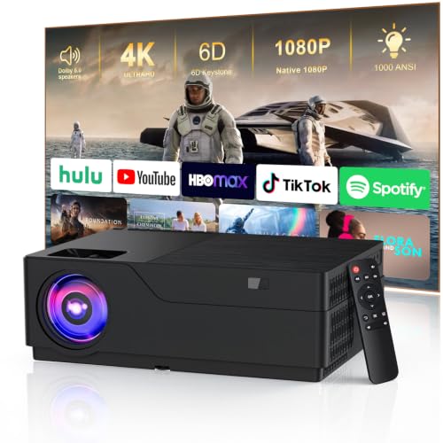Portable Outdoor Projector for Camping , 4k Support Native 1080p | Movie Projector for Home Theater Bedroom Ceiling Camping & Outdoor Use, 4k Projector with Speaker, 6D Keystone