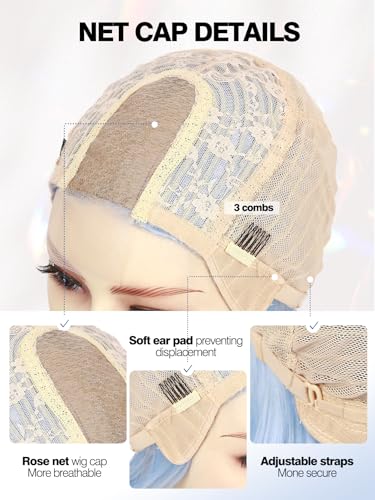 Quantum Love Long Curly Blue Wig for Women Light Blue Long Wavy Wigs 28 Inch Natural Looking Synthetic Fashion Color Hair for Cosplay Halloween Daily Party Use - color: Light Blue