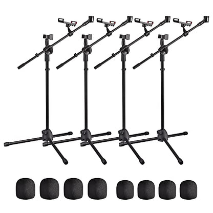 AW 4 Packs Microphone Boom Arm Stand Dual Mic Clips Adjustable Tripod Phone - color: Black-2 Mic Clips+Phone Holder, size: 4 pcs
