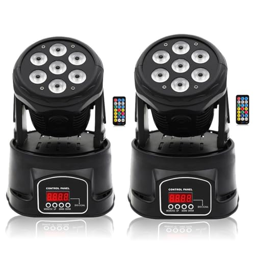 Moving Head Light 7x10W, RGBW Stage Lightin with Remote Control, DMX 512 Strobe, LED Beam Spotlight 9/14 CH, for DJ Disco Wedding Bar Christmas Halloween Party Church (2 Pack)