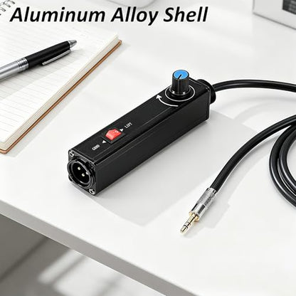 AUX to XLR Isolation Box, 3.5mm TRS to 3-Pin XLR Hum Eliminator with Volume Control, Built-in Audio Transformer & Ground Lift Switch, 3.3ft Cord, Removable Gold Coated AUX Plug
