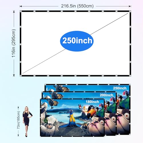 Projector Screen 250 inch，Portable Large Movie Projector Screen 16:9 HD Indoor Outdoor Double Sided Rear Projection Screen Video for Home, Party, Office, Classroom - size: 250 inch