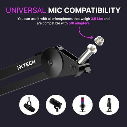 IXTECH Microphone Boom Arm Stand, Heavy Duty Adjustable Mic Stand with Cable Ties, Desk Mount Arm Stand for Gaming Streaming Podcasting. - color: MI06 MEDIUM