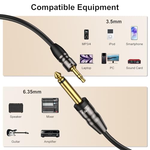J&D 3.5mm to 6.35mm Stereo Audio Cable 9.8 Feet, 1/8 to 1/4 Cable, 3.5mm TRS Male to 1/4 Male Mono Interconnect Stereo Aux Jack Adapter Cable for Guitar, Bass, Home Theater Devices, Speaker - size: 9.8 Feet