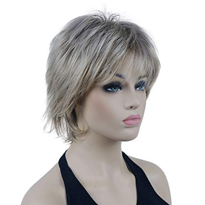Lydell Short Layered Shaggy Wavy Full Synthetic Wigs (R10-26 Blonde Mixed Dark Root) - color: #R10-26 Blonde Mixed Dark Root