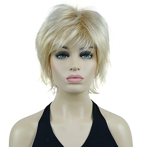 Lydell Short Layered Shaggy Wavy Full Synthetic Wigs (24BT613 Blonde Mix) - color: 24BT613 Blonde Mix