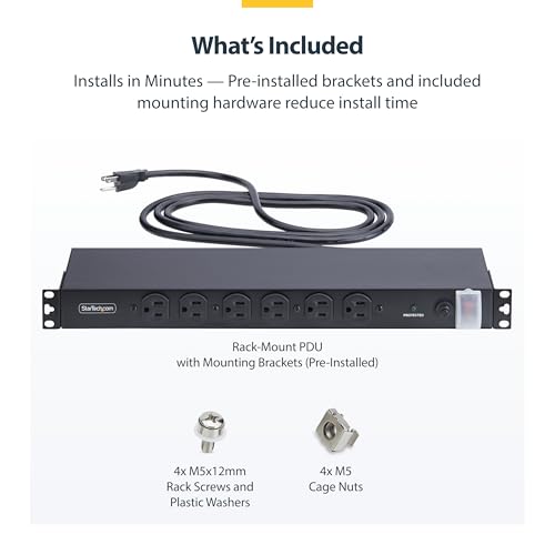 StarTech 14-Outlet 1U PDU, 6 Front 8 Rear, Surge, TAA (1415B8H-RACK-PDU-SP) - style: 14-port|15A|Surge Protect