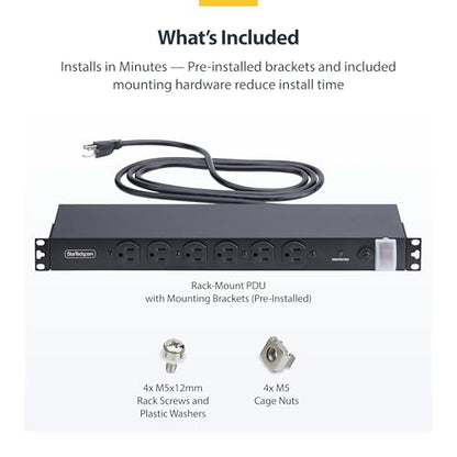 StarTech 14-Outlet 1U PDU, 6 Front 8 Rear, Surge, TAA (1415B8H-RACK-PDU-SP) - style: 14-port|15A|Surge Protect