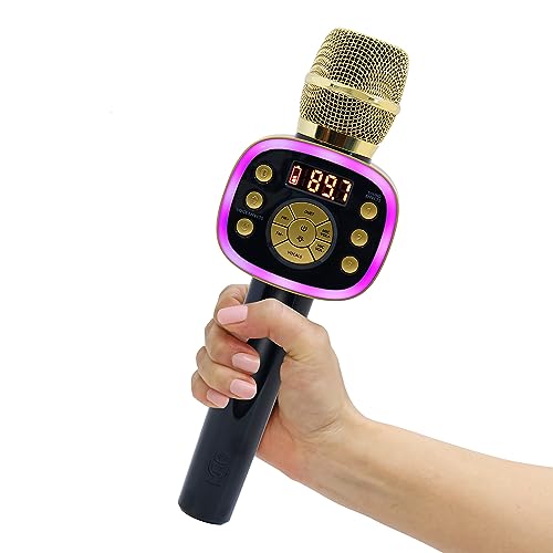 Carpool Karaoke Machine for Kids & Adults, Carpool Karaoke The Mic 2.0 - Wireless & Bluetooth Karaoke Microphone with Voice Changing Sound Effects as White Elephant Gift - Gold & Black - size: 1