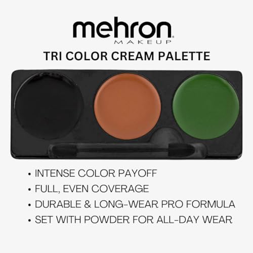 Mehron Makeup Tri-Color Halloween Makeup Palette - CAMOFLAUGE | 6 Shades of Mehron Greasepaint in 1 Easy to Use Palette. Perfect for Quick Costume Looks. Cruelty Free & Made in the USA. - color: Camouflage