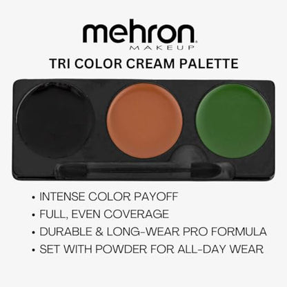 Mehron Makeup Tri-Color Halloween Makeup Palette - CAMOFLAUGE | 6 Shades of Mehron Greasepaint in 1 Easy to Use Palette. Perfect for Quick Costume Looks. Cruelty Free & Made in the USA. - color: Camouflage