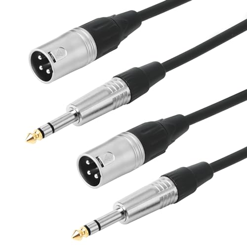 3pin XLR Male to 1/4 6.35mm TRS Jcak Cable, Balanced Mic Cord, 15ft-2Pack | Double-Shielded OFC, Gold-Plated Connectors, Low Noise,Tight Fit, For Mixer, Amp, Speaker, Microphone - size: 15 FT - 2 Pack, style: XLR Male