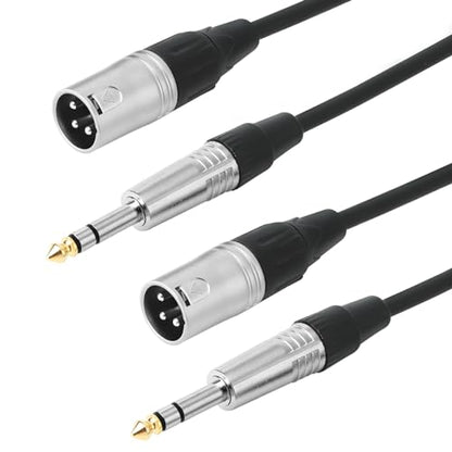3pin XLR Male to 1/4 6.35mm TRS Jcak Cable, Balanced Mic Cord, 15ft-2Pack | Double-Shielded OFC, Gold-Plated Connectors, Low Noise,Tight Fit, For Mixer, Amp, Speaker, Microphone - size: 15 FT - 2 Pack, style: XLR Male