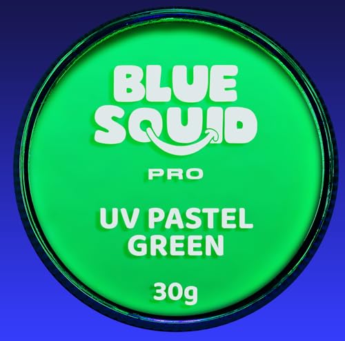 Blue Squid Face Paint Water Based Single Cake Professional Face Paint & Body Paint - Water Activated, Kids Adults Face Painting for Costume, Halloween Makeup, Cosplay - UV Pastel Green Face Paint 30g - color: UV Pastel Green
