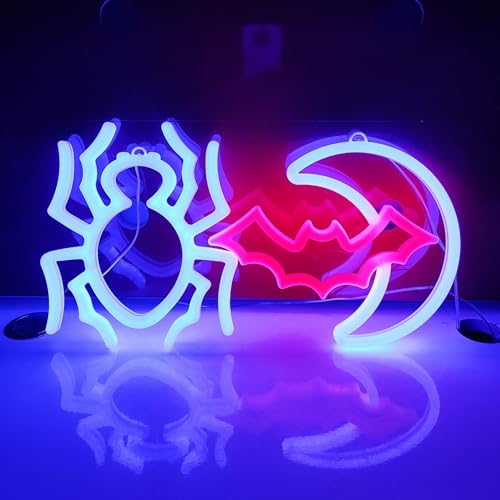 JYWJ Bat Moon LED Neon Signs Desktop Wall Decoration Light | USB or Battery Powered, 3-AA Battery Option, Party Decoration, Business Decor Use, Desktop & Wall Mount - style: Bat Moon