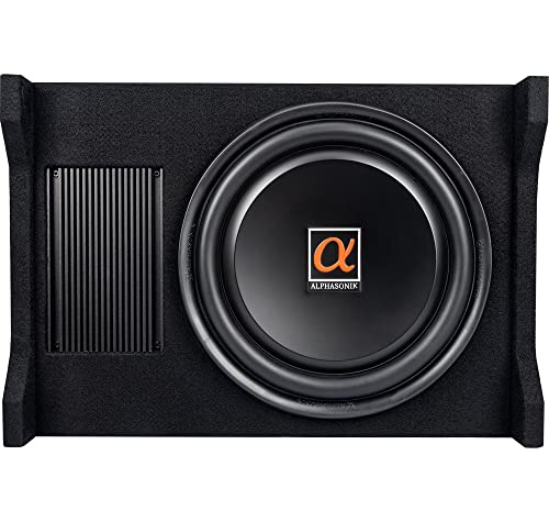 Alphasonik AS120A 12" 1500 Watts with a Built-in Amplifier Down-Firing Shallow Mount Enclosed for Tight Spaces in Cars and Trucks, Slim Thin Loaded Subwoofer Air Tight Sealed Bass Enclosure - size: 12 Inch - 1500 Watts Active