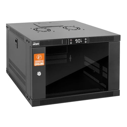 Tecmojo 6U Wall Mount Rack with Thermostat, 17.7inch Depth Enclosed Server Cabinet with 2 Cooling Fans,Lockable Door & Hardware,6U Rack for 19inch Equipments,Glass Door - size: 6U with Thermostat