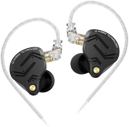 KZ ZS12 PRO X in Ear Monitor Headphones, Wired Gaming Earbuds 1DD+5BA Hybrid Driver IEM Earphone without Mic, KZ IEM in Ear Monitors for Musician Audiophile,2Pin IEM Cable, without Tuning Switch,Black