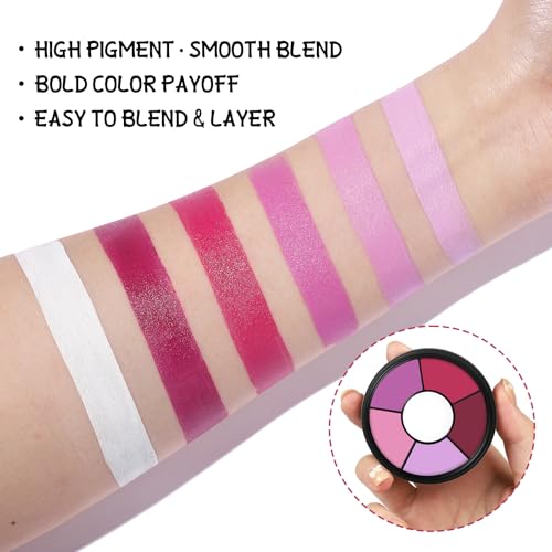 BOBISUKA Pink Cream Face & Body Paint Palette Kit with 3 Brushes 3 Sponges, Highly Pigmented Easy to Blend Long Lasting Halloween Makeup for Clown, Skull, Devil, Demon,Mermaid Costume & Theme - color: 06 Twisted Carnival Pink