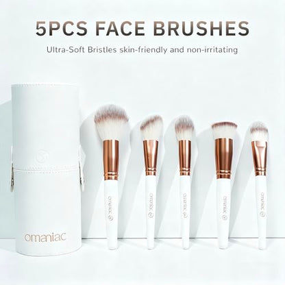 OMANIAC 20Pcs Makeup Brush Set Professional - Premium Synthetic Foundation Eyeshadow Blending Face Powder Brushes with Travel Case - Cruelty-Free Beauty Gift Kit for Beginners & Women (White) - color: White