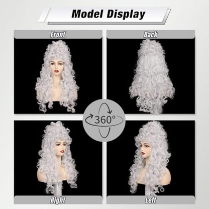 Long Curly Fluffy Cosplay Wig for Women Heat-Resistant Synthetic Fiber Hair Wig for Adult Halloween (Silver White) - color: Silver White