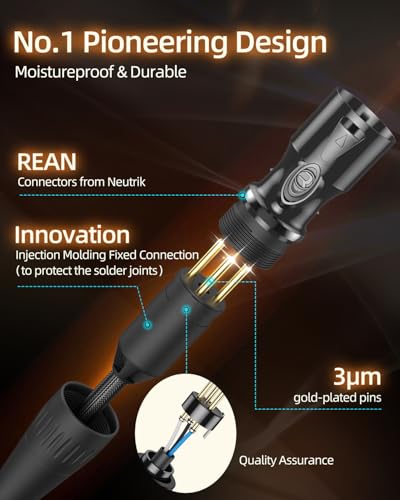 XLR Microphone Cable 6.6ft, Male to Female 3-Pin Gold Connectors from Rean-Neutrik, Oxygen-Free Copper (OFC) Balance Mic Cord, Noise-Free Hi-Fi XLR Cables Upgraded Nylon Braided - size: 6.6 FT, style: 1-Pack