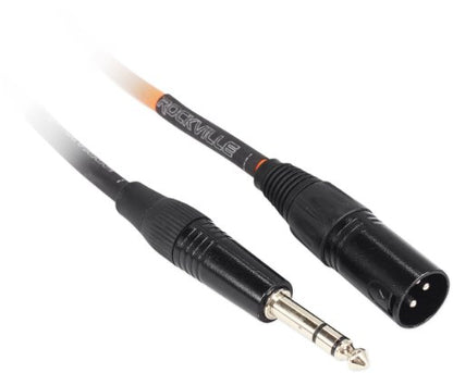 Rockville RCXMB3O 3' Male REAN XLR to 1/4'' TRS Cable, 100% Copper, 90% OFC Shielding, Durable Design, High Signal Clarity, Vibrant Orange, for Musicians and Audio Professionals | Patch Cable, Balanced Audio, Nickel Plated, 24 AWG OFC, 90% Spiral Shield,