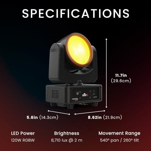CHAUVET DJ Sentinel Wash Q120 Moving Head LED Wash Light with 120W RGBW LED, DMX Stage Lighting, 540° Pan & 260° Tilt, LCD Display, Master/Slave Mode, DJ, Party & Event Lighting