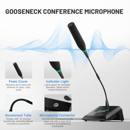 Phenyx Pro 8-Ch UHF Auto Scan Wireless Conference Microphone System PTC-8 | 8 x 25 Frequencies, 328 ft, IR Sync, Mute, 8 Gooseneck Mics for Lecture, Church, Podium, Public Speaking, Meeting, Classroom