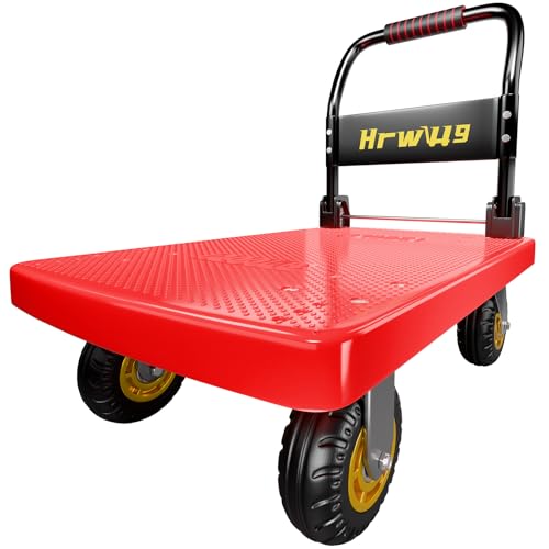Hand Cart Dolly, Push Cart with 360 Swivel 5'' Wheels, 1200LBS Capacity, Dolly Cart with Wheels Warehouse Cart for Groceries, Garage, Warehouse - Red