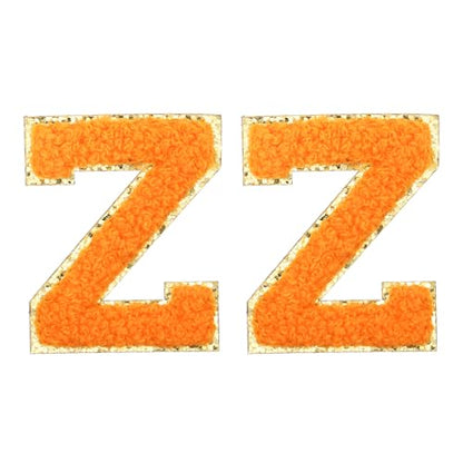 MECCANIXITY Chenille Letter Patches 2.2" Self Adhesive Alphabet Z Stick on Embroidered Patch Sew on Letter Stickers Applique for Repairing Clothing Jeans Shoes Hats DIY(Orange, Pack of 2) - style: Letter-Z