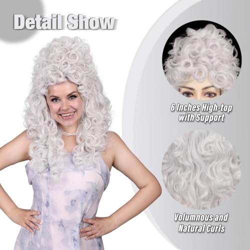 Long Curly Fluffy Cosplay Wig for Women Heat-Resistant Synthetic Fiber Hair Wig for Adult Halloween (Silver White) - color: Silver White