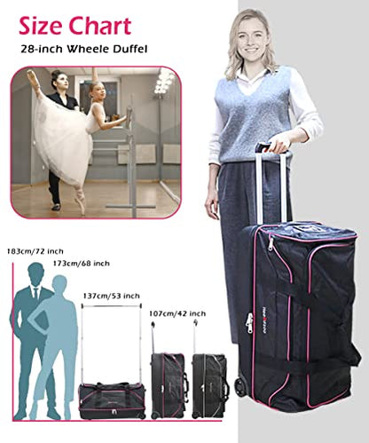 Dance Bag With Garment Rack,Dance Costumes Rolling Garment Bags For Travel,Garment Duffle Bag For Dance Competition, Wheeled Drop-Bottom Upright Luggage Closet Suitcase (28inch-Pink) - color: 28inch-Pink
