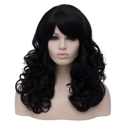 Cying Lin 18" Long Curly Black Beehive Wigs Heat Resistance Fiber Synthetic Hair Party Cosplay Wigs Peluca (Black) - color: Black