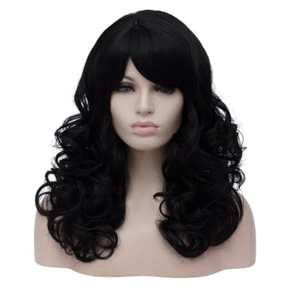 Cying Lin 18" Long Curly Black Beehive Wigs Heat Resistance Fiber Synthetic Hair Party Cosplay Wigs Peluca (Black) - color: Black