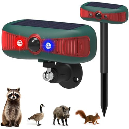 Solar-Powered Motion Security Alarm: 129dB Loud Siren & Red-Blue Strobes, 4 Modes Deters Deer/Cats/Raccoons Waterproof Dual Mount for Yard/Garden/Farm