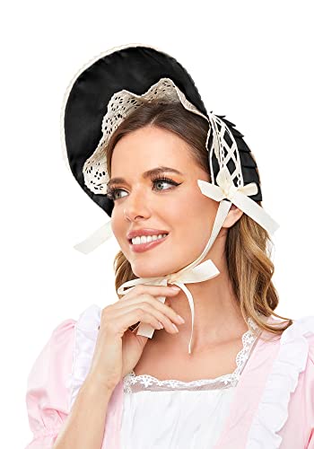KUOIN Victorian Lace Bonnet Hat Colonial Headwear Carol Party Costume Sun Cap for Women - color: Black