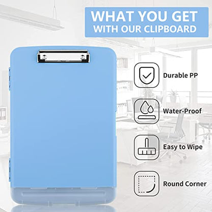 Clipboard with Storage, A4 Binder Nursing Clipboards with Pen Holder, Heavy Duty Storage Clipboards with Low Profile Clip, Clipboard Folder Side-Opening, Smooth Writing Clip Board (Lake Blue) - color: Lake Blue