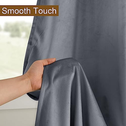 DWCN Grey Velvet Curtains 63 inches Long - Super Soft Tieable Grommet Blackout Thermal Insulated Curtain Panels, Window Drapes for Guest Room/Baby Nursery/Closet,W52 x L63, 2 Panels - color: Grey, size: 52"W x 63"L (Pack of 2)