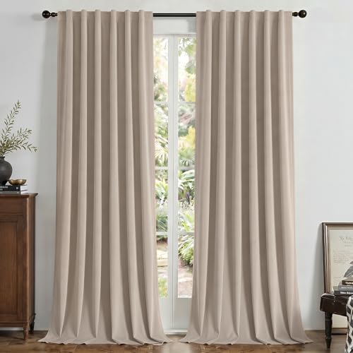 Joydeco 100% Blackout Curtains Velvet Black Out Curtain 120 Inch Drapes - color: Beige, size: 52"W x 120"L (Pack of 2)