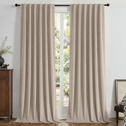 Joydeco 100% Blackout Curtains Velvet Black Out Curtain 96 Inch Drapes - color: Beige, size: 52"W x 96"L (Pack of 2)