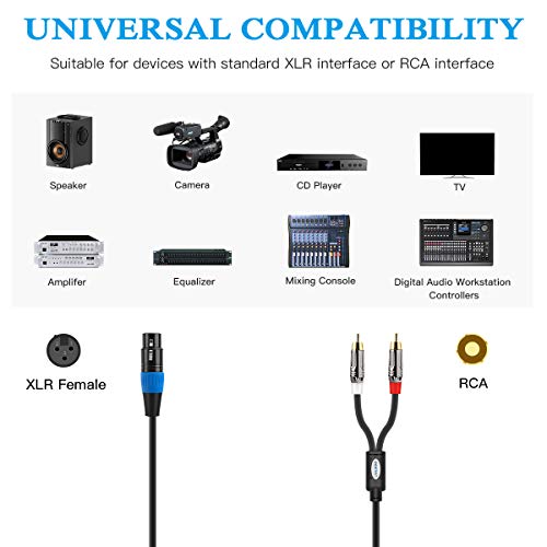 JOLGOO Unbalanced XLR Female to Dual RCA Y Splitter Breakout Cable, 1 XLR Female to 2 RCA Male Y Breakout Cable Adapter Cord, 3.3 Feet - size: 3.3 Feet, style: XLR Female to Dual RCA Male