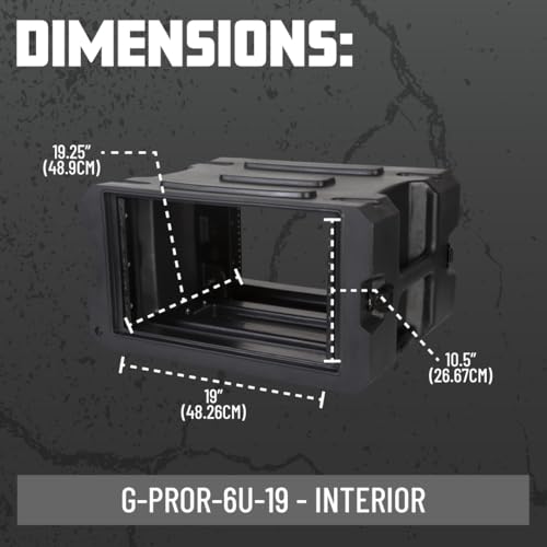 Gator Cases Pro Series 6U Rolling Rack Case with 19" Depth, Tow Handle & Recessed Wheels, Roto Molded Made in USA (G-PROR-6U-19) - size: 6U Rack Space, style: Rolling Rack - 19" Deep