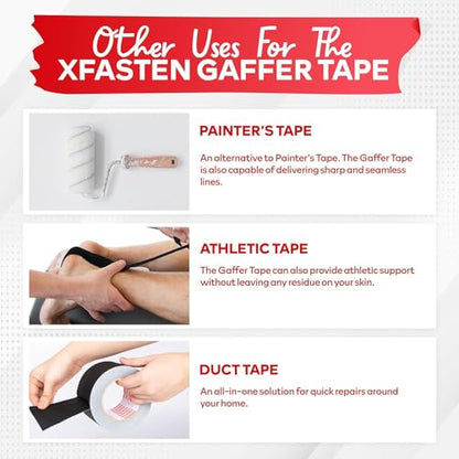 XFasten Black Gaffers Tape - 2 Inch x 30 Yards (4-Pack, 360ft) Residue-Free Matte Black Gaffer Tape for Electrical Cords - size: 2 Inches x 30 Yards (4-Pack 360-Feet)