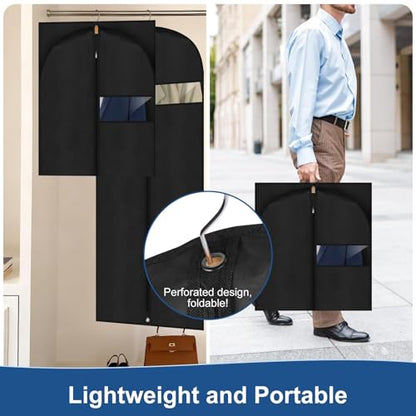 Dress Bags for Gowns,2 PCS 60" Long Dress Garment Bag, Garment Bags for Hanging Clothes,Dress Cover with Clear Window for Women's Coats, Formal Gowns, and Evening Dresses (Black) - size: 24"×60"
