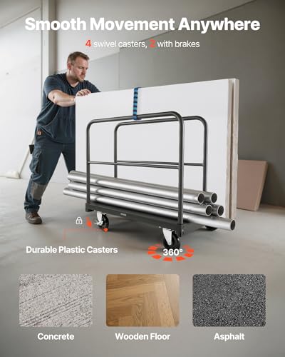 VEVOR Drywall Cart Dolly, 1800 lbs Load Capacity, 2-in-1 Steel Panel Truck Cart with 5 inch Swivel Casters, 36 x 24 inch Platform Truck with 4 Side Handrails for Factory, Warehouse, Garage, Black - style: 2-in-1-1800 LBS