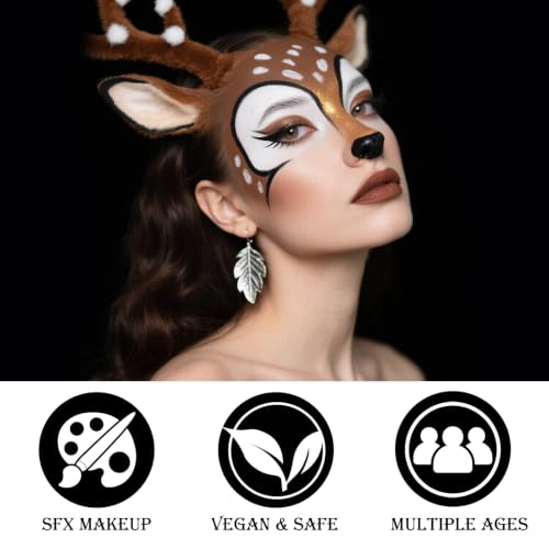 Black White Metallic Brown Face & Body Paint - Blendable Facepaint Foundation with Sponge & Brush for Skin, Professional Halloween Face Make-up Kit for Cat Deer Cheetah Leopard Tiger Lion Costume - color: 03 Cat/Deer