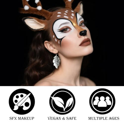 Black White Metallic Brown Face & Body Paint - Blendable Facepaint Foundation with Sponge & Brush for Skin, Professional Halloween Face Make-up Kit for Cat Deer Cheetah Leopard Tiger Lion Costume - color: 03 Cat/Deer